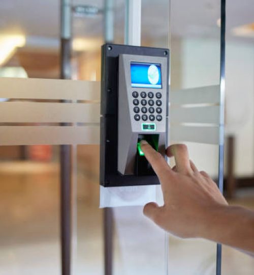 Yong man push down the electronic control machine to access the door